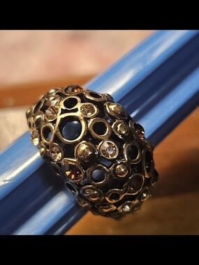 Gold-Tone Openwork Dome Ring with Smoky Crystal Accents